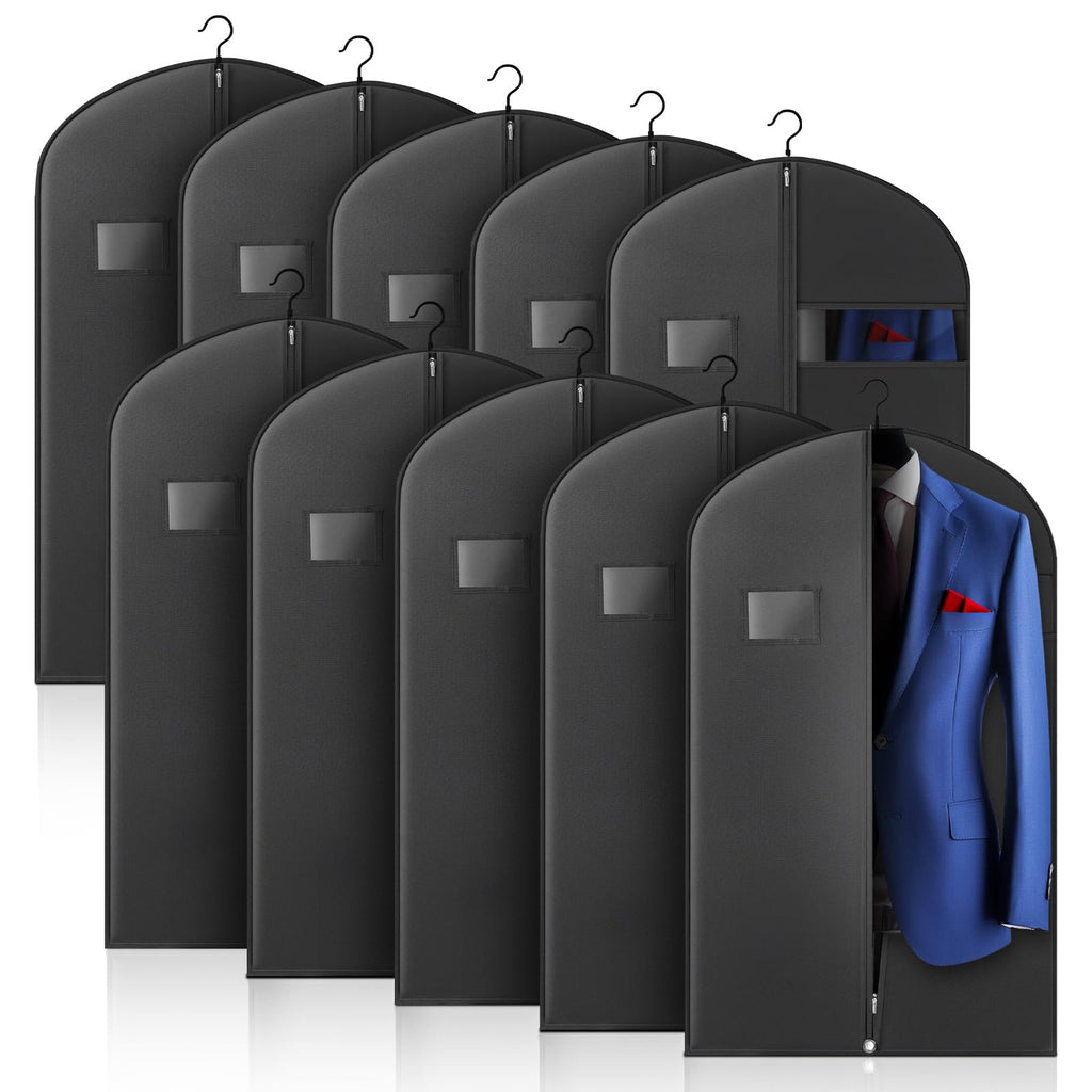 10 Pack 40-inch Garment Bags for Travel, Garment Bags for Hanging Clothes with Zipper and Visible Transparent Window，Black