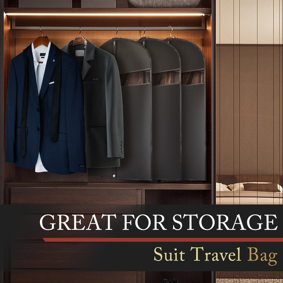 10 Pack 40 - inch Garment Bags for Travel, Garment Bags for Hanging Clothes with Zipper and Visible Transparent Window，Black