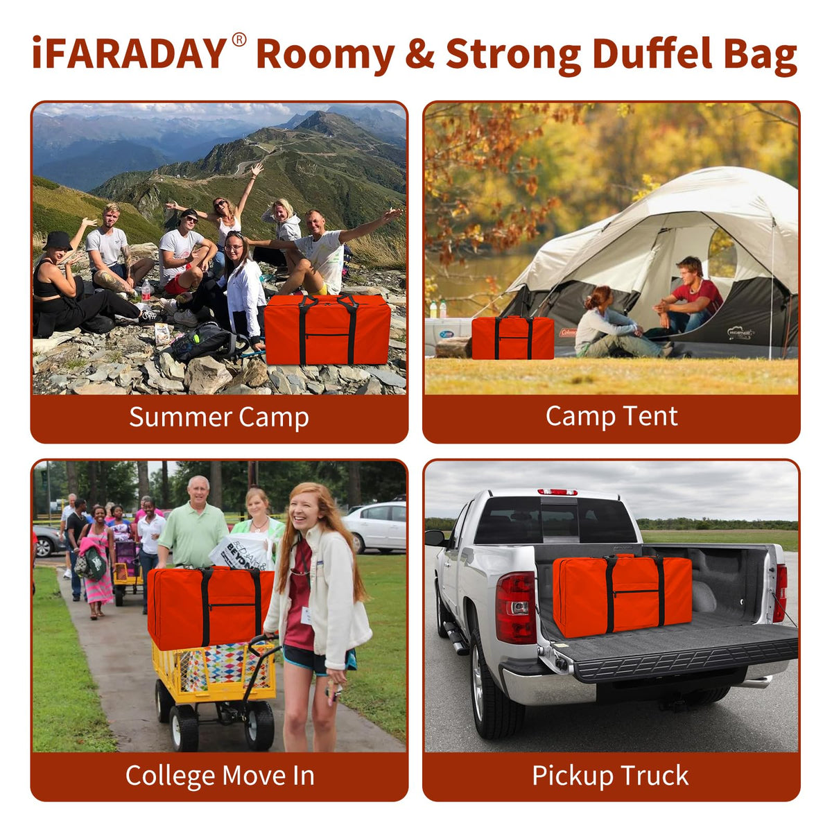110L Extra Large Duffel Bag 32.5 inch Travel Duffle Bag lightweight Luggage Storage Bag for Outdoor, Camping, Sport - Orange