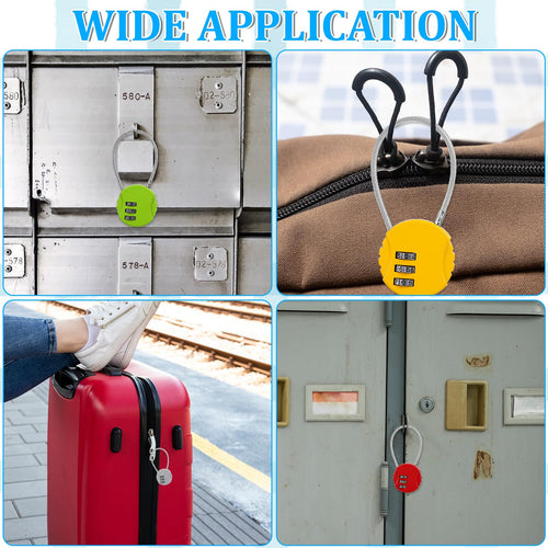 16 Pack Combination Lock, 3 Digit Outdoor Waterproof Code Padlock with Wire Rope, Mini Combination Lock, Resettable Locks for Luggage, Gym Locker, Jewelry Box, Backpack(8 Colors)