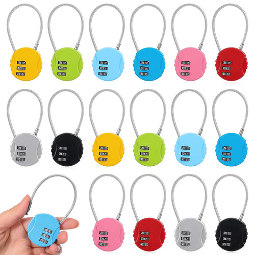 16 Pack Combination Lock, 3 Digit Outdoor Waterproof Code Padlock with Wire Rope, Mini Combination Lock, Resettable Locks for Luggage, Gym Locker, Jewelry Box, Backpack(8 Colors)