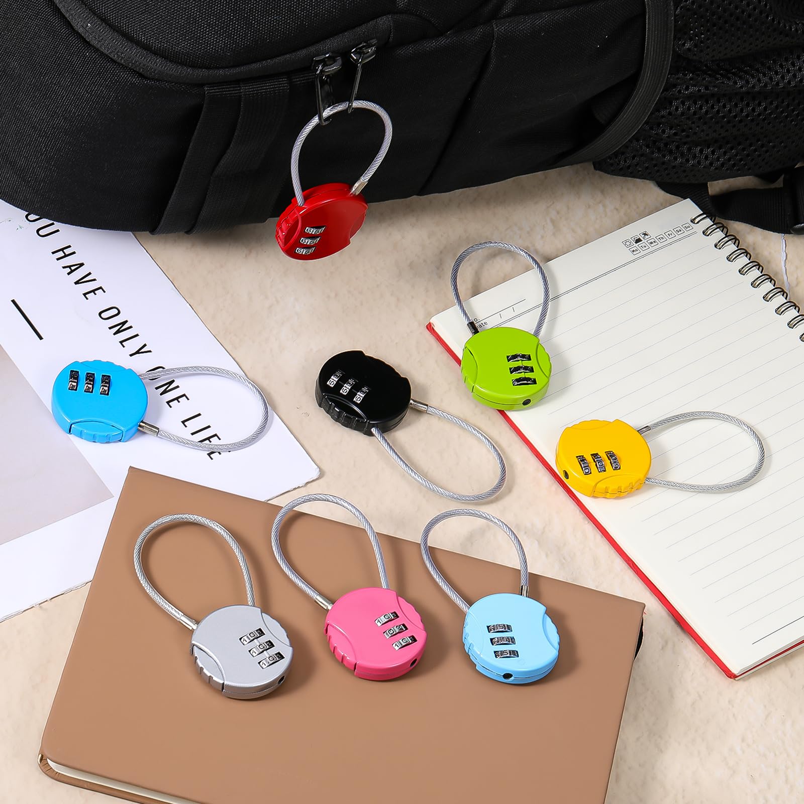 16 Pack Combination Lock, 3 Digit Outdoor Waterproof Code Padlock with Wire Rope, Mini Combination Lock, Resettable Locks for Luggage, Gym Locker, Jewelry Box, Backpack(8 Colors)