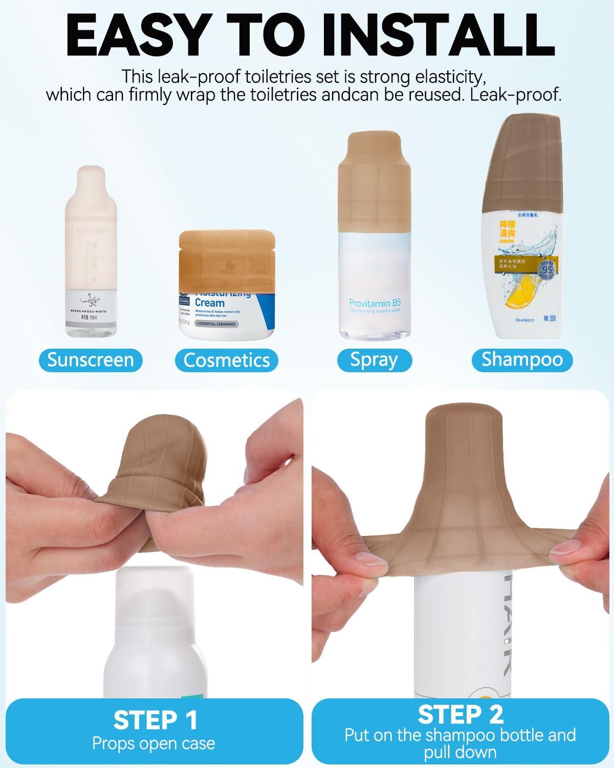 16 Pack Silicone Bottle Cover,Travels Essential for Women Men,Cruise Ship Essentials 2025,Beach Vacation Essentials,Travel Size Toiletries,Airplane Travel Accessories Elastic Sleeve for Leak Proofing