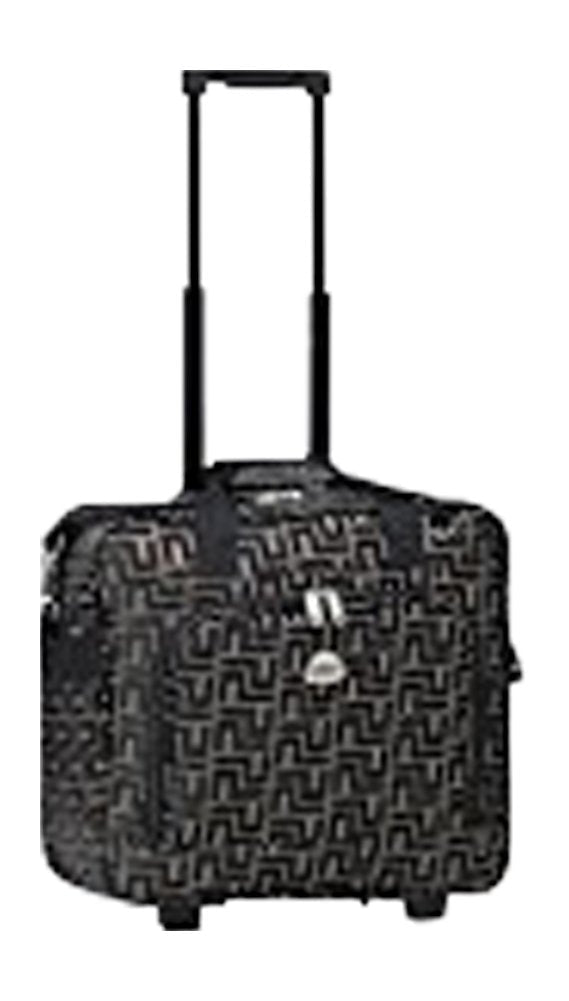 16" Rolling Trolley Shoulder Carryon Bag Luggage (Greek Key Coffee) w/ EZ Travel Luggage Tag