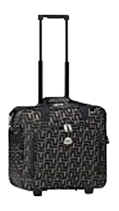 16" Rolling Trolley Shoulder Carryon Bag Luggage (Greek Key Coffee) w/ EZ Travel Luggage Tag