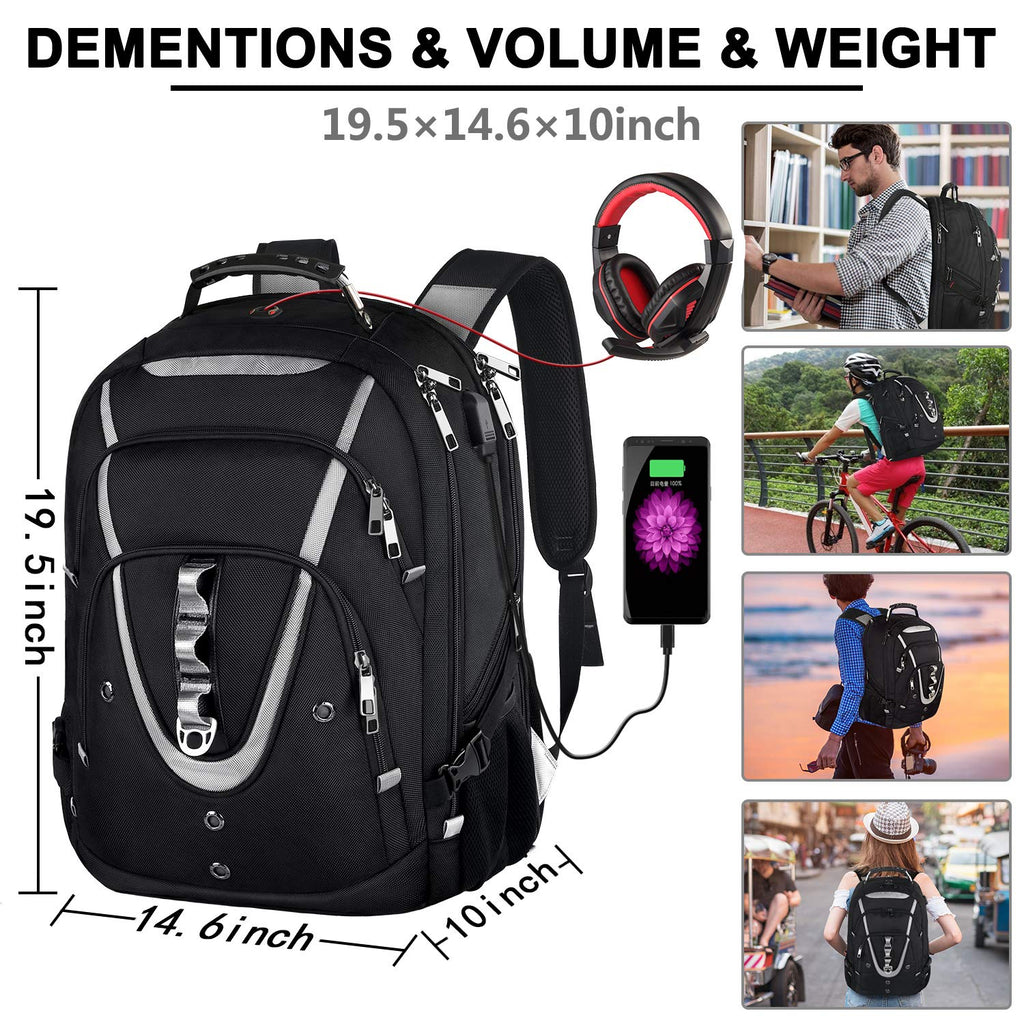 17 inch Laptop Backpack, Large Travel Backpack for Men Airline Approved with USB Charging Port and TSA Friendly, RFID Anti Theft Water Resistant Bookbag Fit for College High School Students Weekender