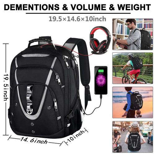 17 inch Laptop Backpack, Large Travel Backpack for Men Airline Approved with USB Charging Port and TSA Friendly, RFID Anti Theft Water Resistant Bookbag Fit for College High School Students Weekender