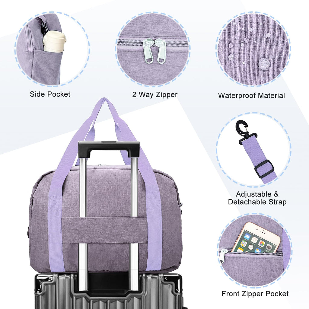18" Small Carry on Bags for Airplanes with Laptop & Wet Compartment Underseat for Spirit Airlines Personal Item Travel Bag 18x14x8 in Duffle Gym Bag for Women Men(25L, Purple)