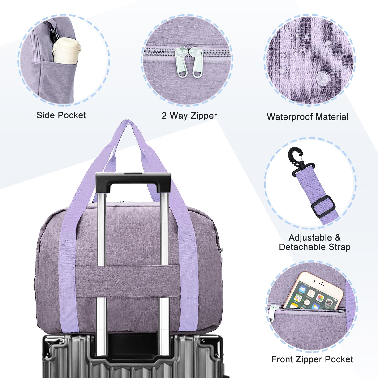 18" Small Carry on Bags for Airplanes with Laptop & Wet Compartment Underseat for Spirit Airlines Personal Item Travel Bag 18x14x8 in Duffle Gym Bag for Women Men(25L, Purple)