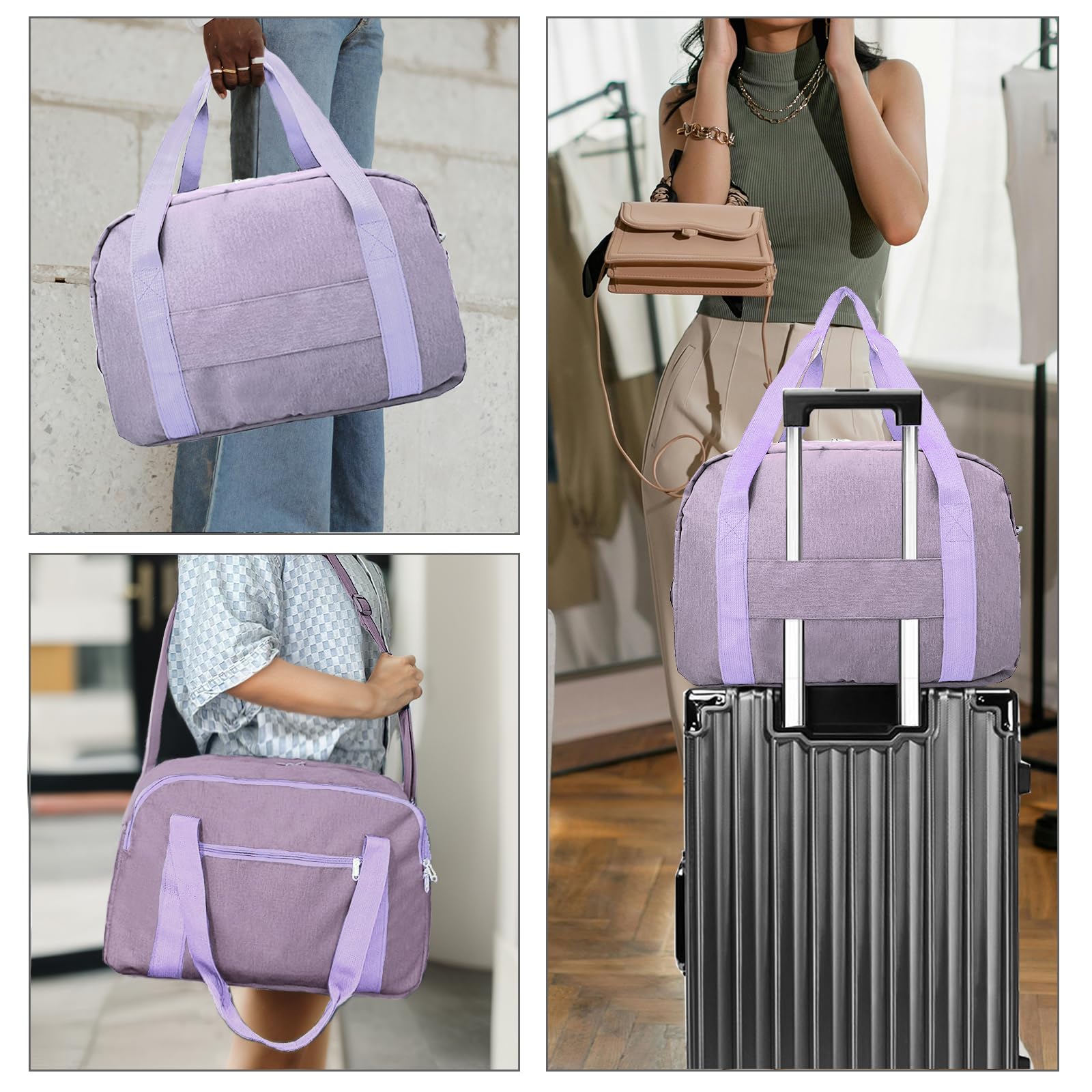 18" Small Carry on Bags for Airplanes with Laptop & Wet Compartment Underseat for Spirit Airlines Personal Item Travel Bag 18x14x8 in Duffle Gym Bag for Women Men(25L, Purple)