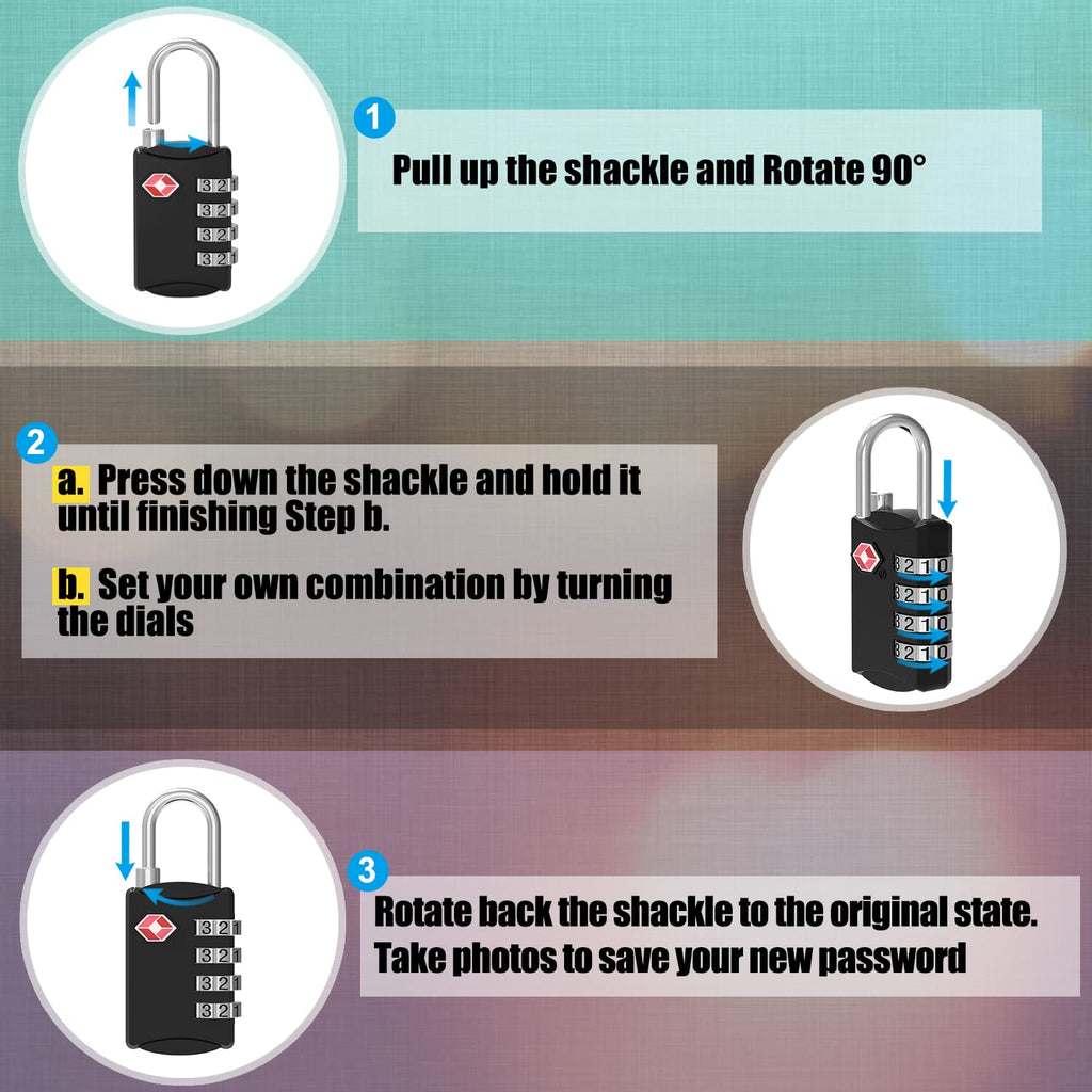 2 Pack 4 Digit TSA Luggage Locks, Diyife Outdoor Waterproof Padlock, Combination Lock for Backpack, Locker, Gate, Toolbox, High - Strength Zinc Alloy Steel - Black & White
