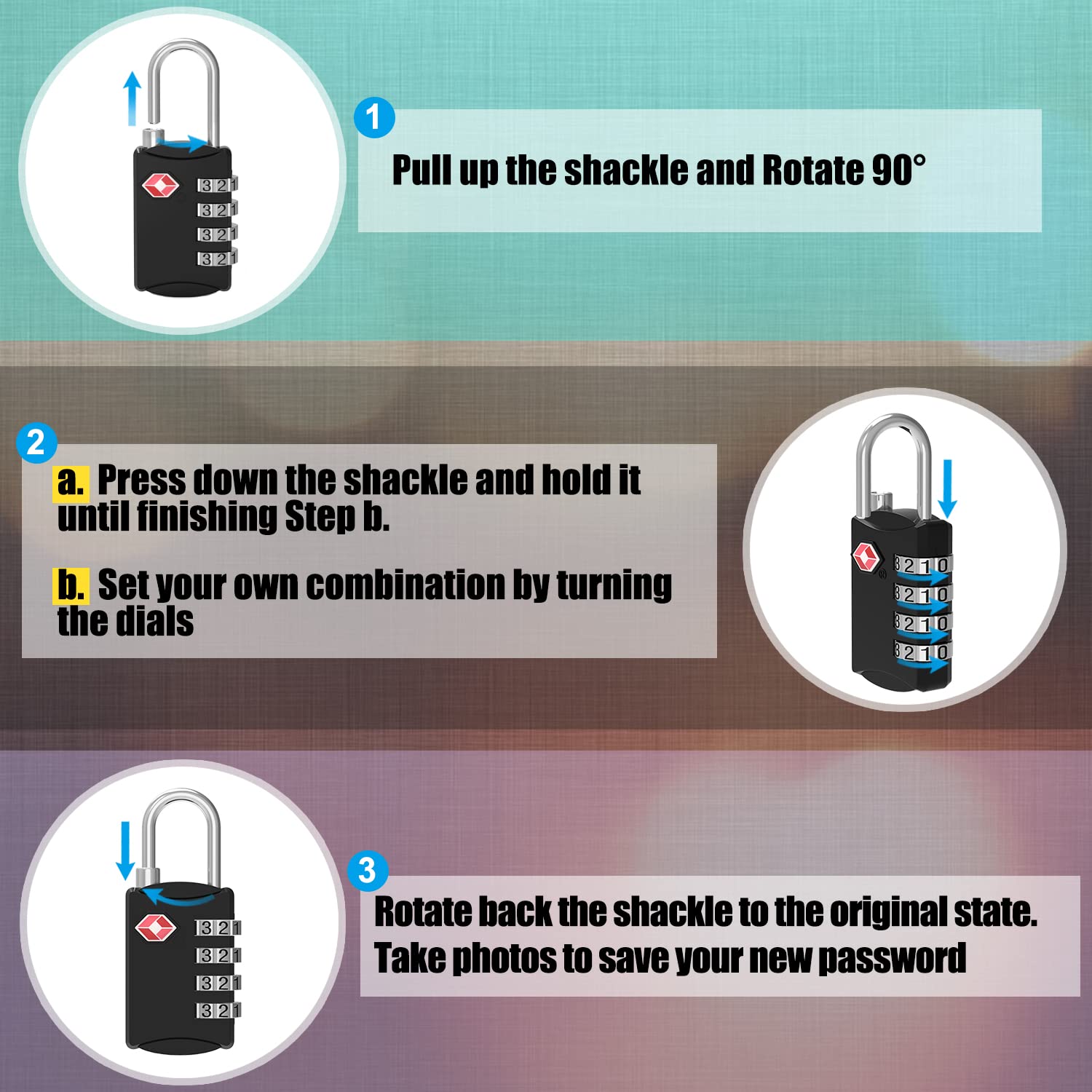 2 Pack 4 Digit TSA Luggage Locks, Diyife Outdoor Waterproof Padlock, Combination Lock for Backpack, Locker, Gate, Toolbox, High - Strength Zinc Alloy Steel - Black & White