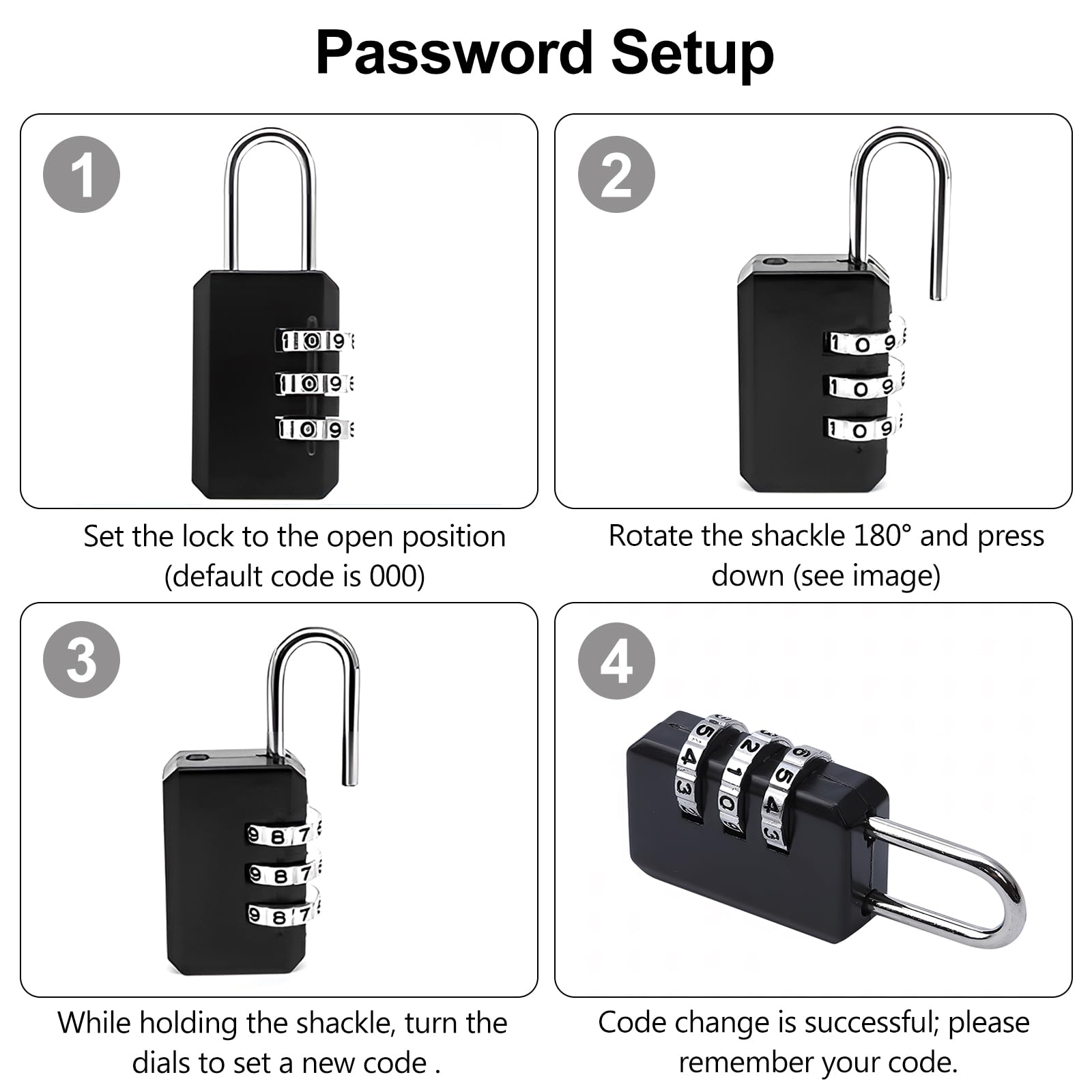 2 - Pack Customizable Black Luggage Locks – Set Your Own Combination, Secure Travel Padlocks for Suitcases, Backpacks, and Bags