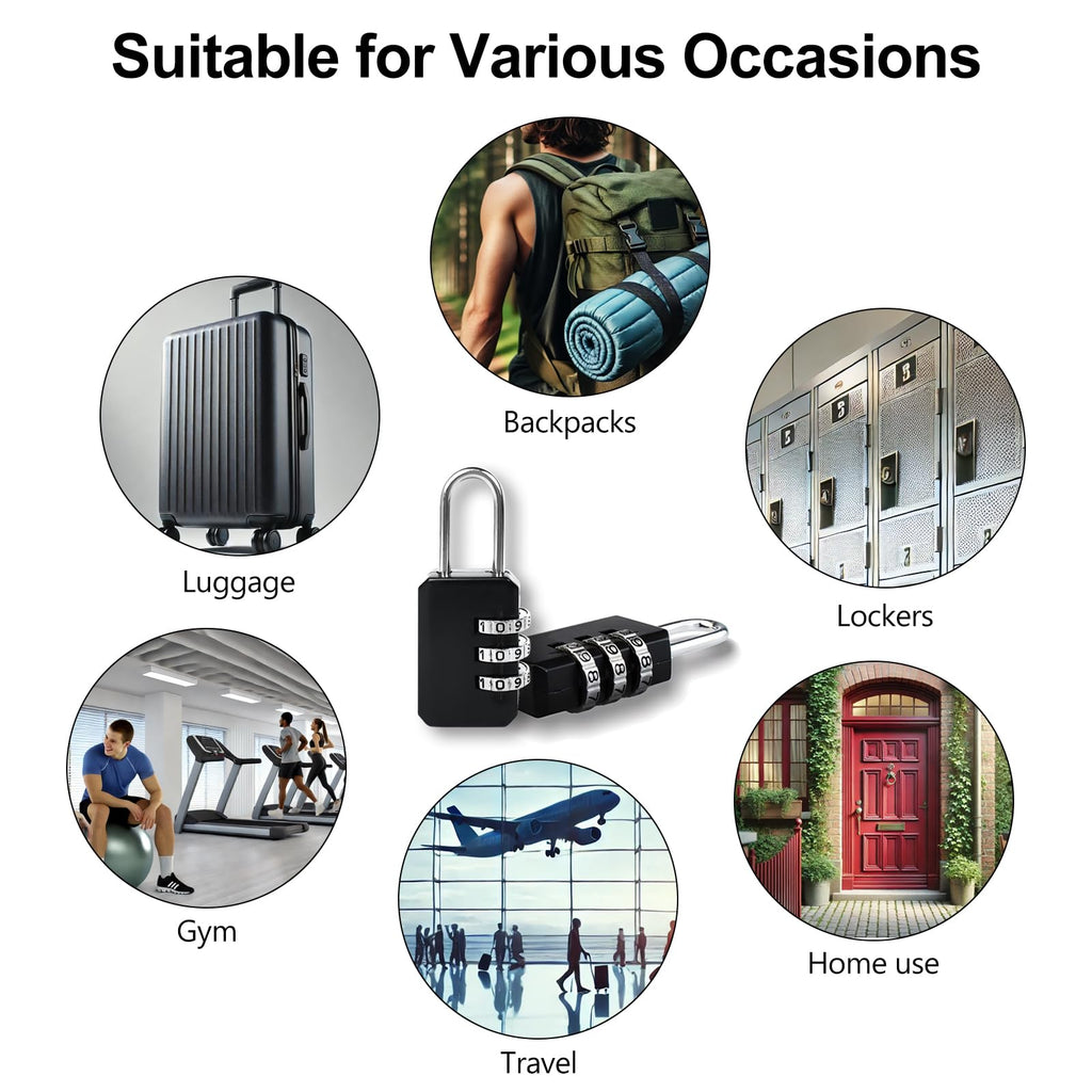 2 - Pack Customizable Black Luggage Locks – Set Your Own Combination, Secure Travel Padlocks for Suitcases, Backpacks, and Bags