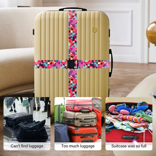 2 Pack Luggage Straps for Suitcases, Adjustable Travel Belt with Double Lock and Quick Release Buckle, Heavy Duty Nylon Bag Packing Strap, Bright Identifiers Business Travel Accessories - Colorful Block
