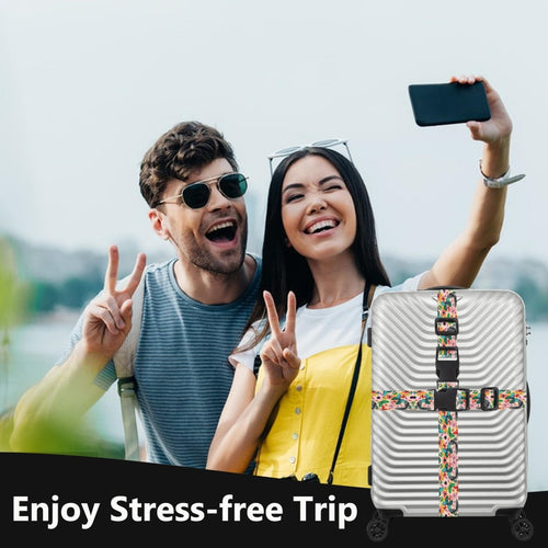 2 Pack Luggage Straps for Suitcases, Adjustable Travel Belt with Double Lock, Bright Colors Travel Packing Straps with Quick Release Buckle Unique Nylon for Sleeping Bag Car Seat (Flower Mix)