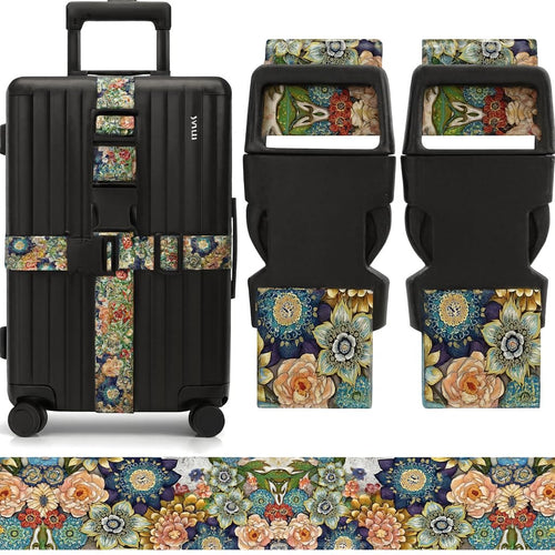 2 Pack Luggage Straps for Suitcases, Adjustable Travel Belt with Double Lock, Bright Colors Travel Packing Straps with Quick Release Buckle Unique Nylon for Sleeping Bag Car Seat (Flower Mix)