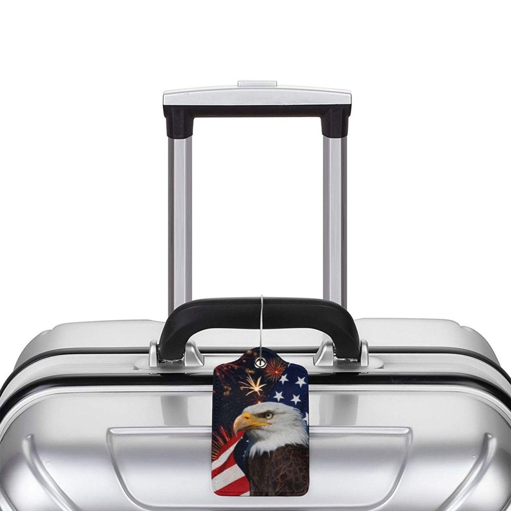 2 Pack Luggage Tags Travel American Flag Eagle PU Cute Leather Luggage Tag Name ID Labels with Privacy Cover Suitcases Women Men Girls Boys Fun Laggage Tags (American Eagle Flag)
