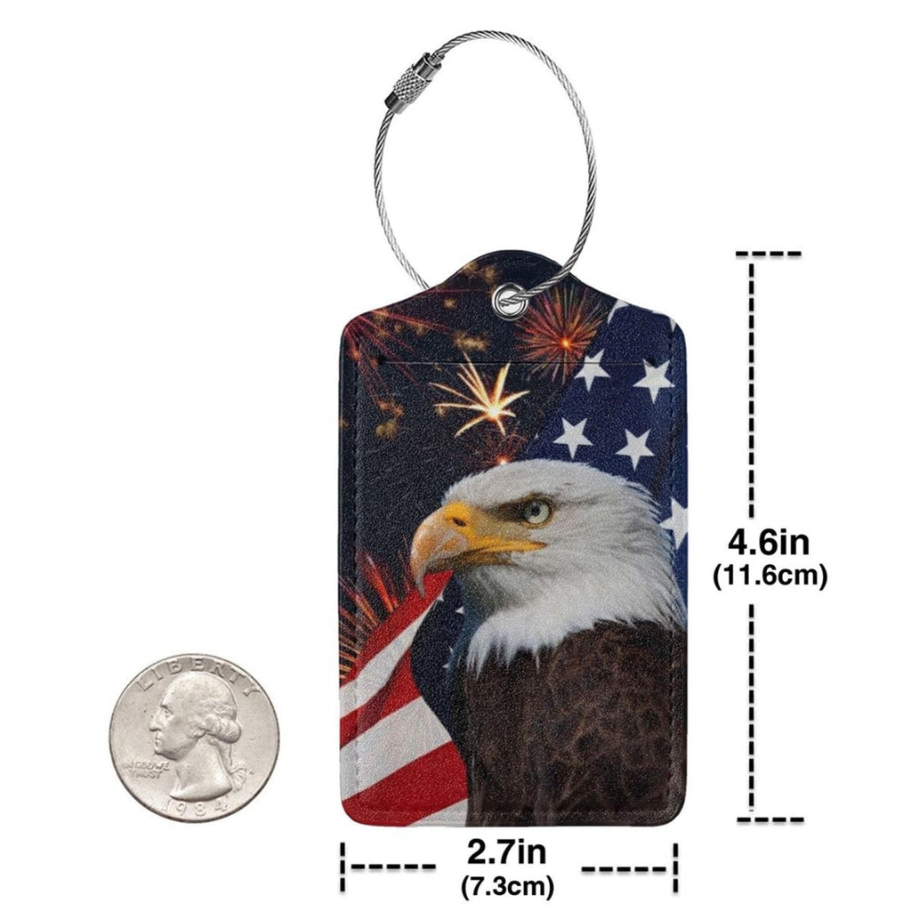 2 Pack Luggage Tags Travel American Flag Eagle PU Cute Leather Luggage Tag Name ID Labels with Privacy Cover Suitcases Women Men Girls Boys Fun Laggage Tags (American Eagle Flag)