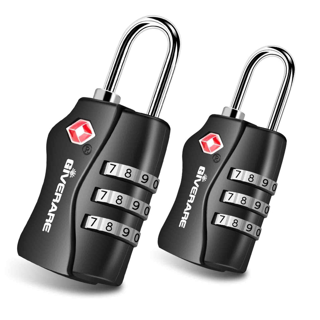 2 Pack TSA Approved Travel Luggage Locks, Combination Lock Keyless, 3-Digit Padlocks, Travel Sentry Accepted Compatible Padlock for Gym Locker, Golf Bag Case, Backpack, Black-by GIVERARE