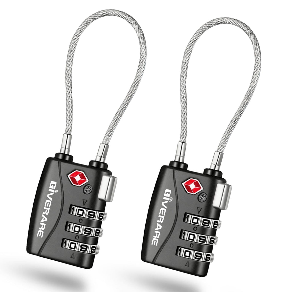 2 Pack TSA Approved Travel Luggage Locks, Long Cable Combination Lock Alloy, Metal Keyless 3-Digit Padlocks, Weatherproof TSA Accepted Padlock for Toolbox Gym Locker Golf Bag Case Backpack-Black