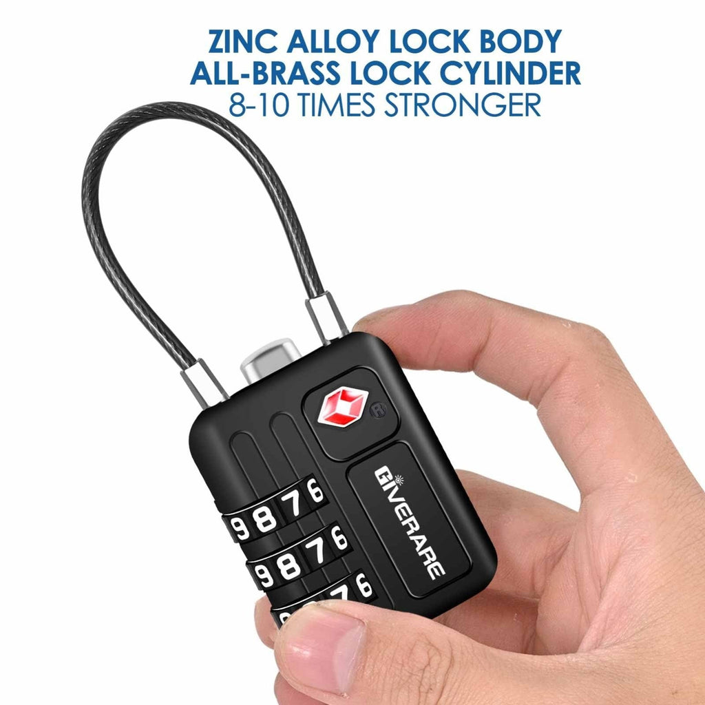 2 Pack TSA Approved Travel Luggage Locks, Metal Cable Combination Lock Alloy, Keyless 3 - Digit Padlocks, Weatherproof TSA Accepted Padlock Toolbox Lock for Gym Locker, Golf Bag Case, Backpack, Black