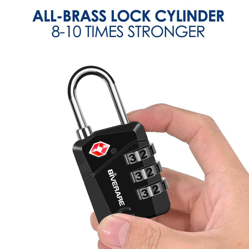 2 Pack TSA Approved Travel Luggage Locks, Metal Combination Lock, Alloy Keyless 3 - Digit Padlocks, TSA Accepted Compatible Padlock for Gym Locker, Golf Bag Case, Backpack, Black - by GIVERARE