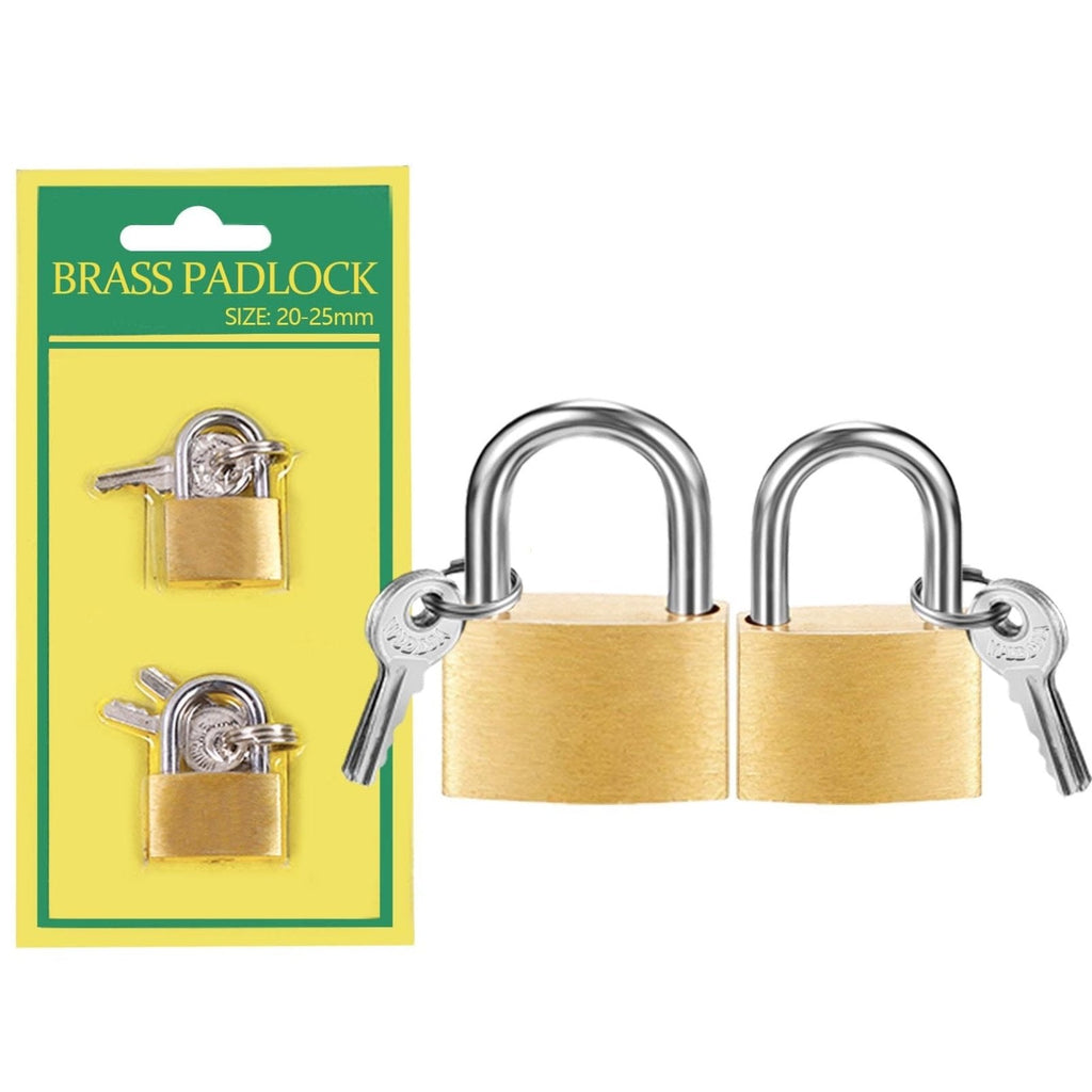 2 Pcs Small Solid Brass Locks with Keys, 20mm + 25mm Mini Key Locks, for Luggage, Backpack, Gym Locker, Jewelry Box (20-25mm)