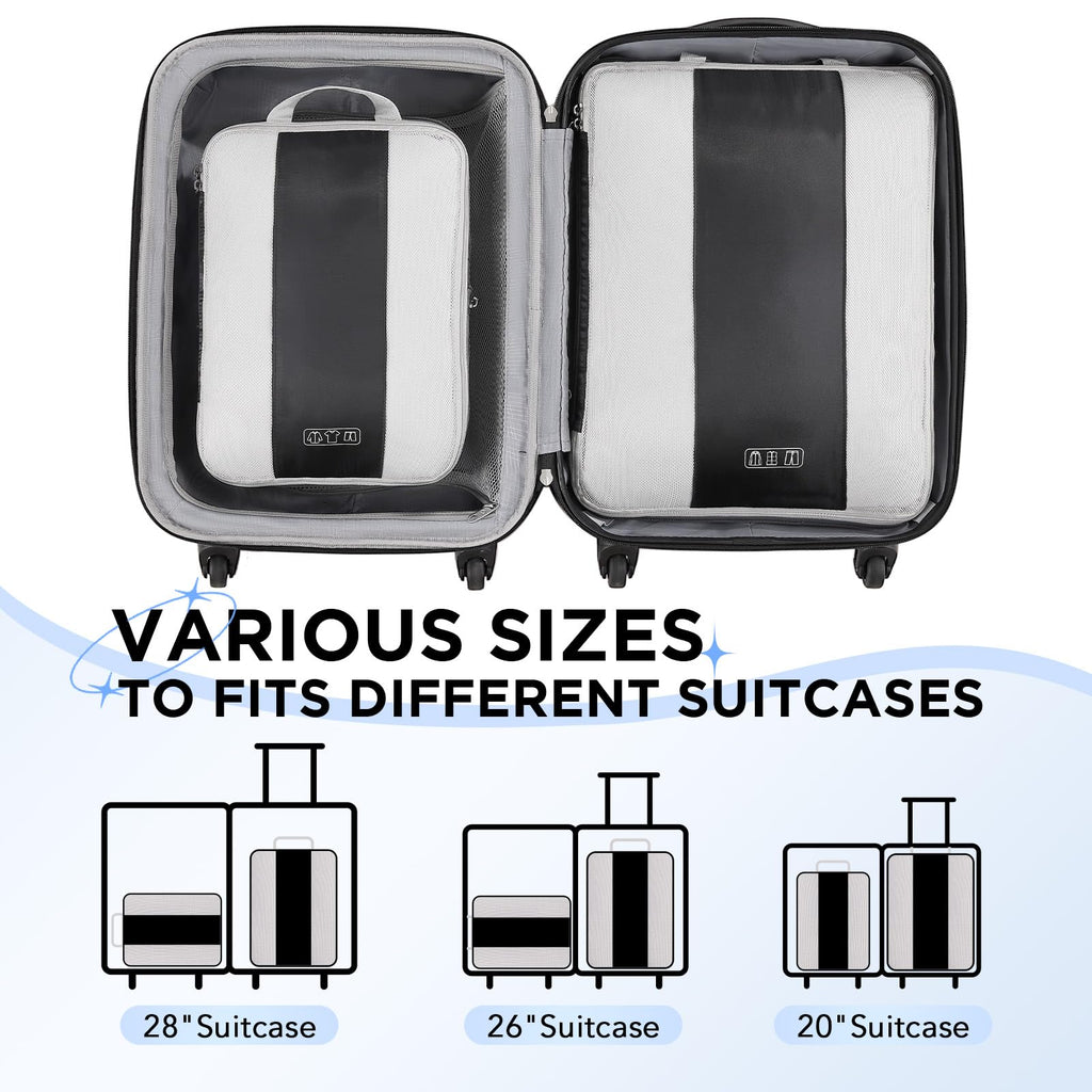2 Set Compression Packing Cubes for Travel Essentials,Compressible Expandable Packing Cubes for Suitcase,OlarHike Luggage Organizer Bags for Travel,Handy Helper for Organizing Clothes(Black)
