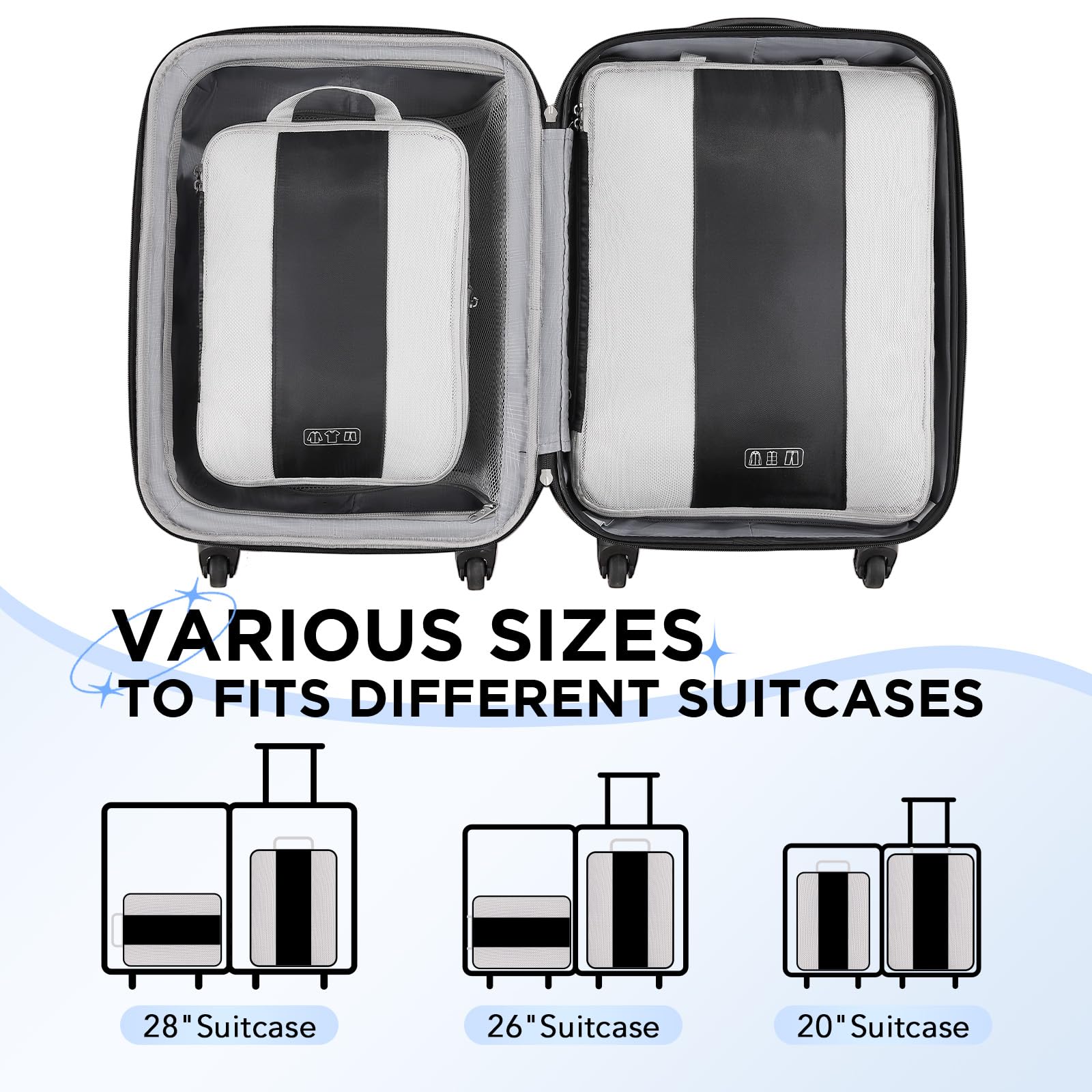 2 Set Compression Packing Cubes for Travel Essentials,Compressible Expandable Packing Cubes for Suitcase,OlarHike Luggage Organizer Bags for Travel,Handy Helper for Organizing Clothes(Black)