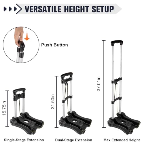 2 Wheels Foldable Luggage Cart with Retractable Handle and Elastic Rope