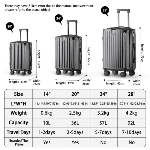 20Inch Carryon Luggage Carryon with CupHolder & USBPort, Hardside Smart Luggage with Airline Approved TSA Lock, Lightweight carryon luggage 21.6"x14.3"x9.4" airline approved 360° Spinner Double Wheels