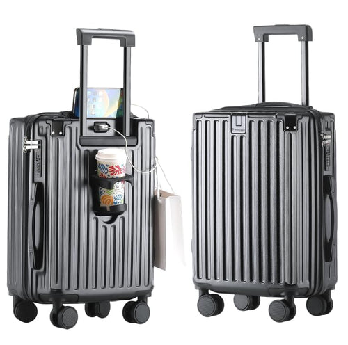 20Inch Carryon Luggage Carryon with CupHolder & USBPort, Hardside Smart Luggage with Airline Approved TSA Lock, Lightweight carryon luggage 21.6"x14.3"x9.4" airline approved 360° Spinner Double Wheels