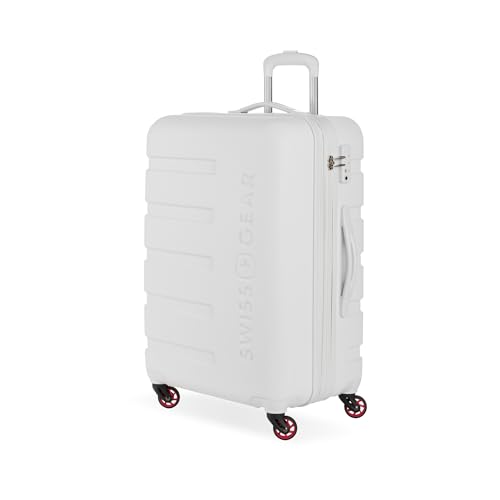 SwissGear 7366 Signature Hardside Expandable Luggage with Spinner Wheels, TSA Lock, White, Checked-Medium 23-Inch