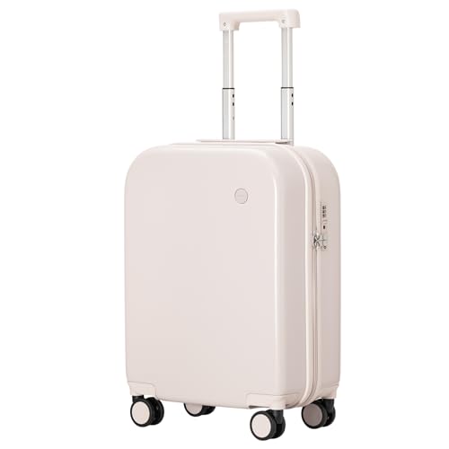 mixi Carry on Luggage, 20'' Suitcase Spinner Wheels Luggage Hardshell Lightweight Rolling Suitcases PC with Cover & TSA Lock for Business Travel, Off White（Slight Pink）