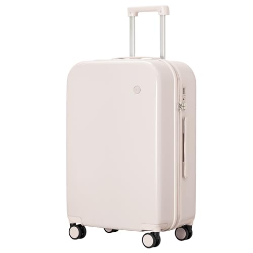 mixi Luggage Suitcase with Spinner Wheels, Hardside Rolling Suitcase PC with Cover & TSA Lock Lightweight Travel Case 24in Checked in, Off White（Slight Pink）