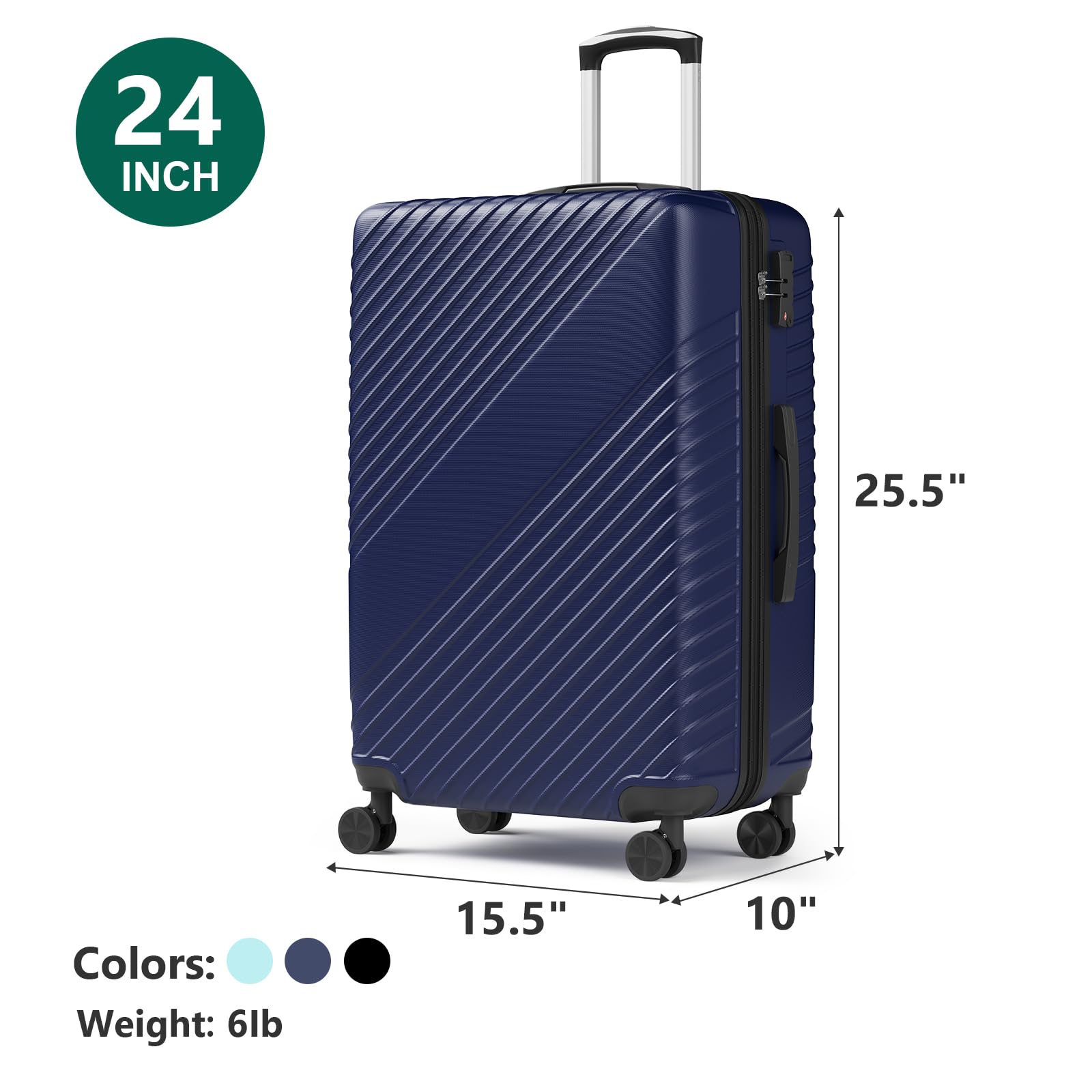 24 Inch Checked Luggage, ABS Hardside Suitcase with Spinner Wheels, Lightweight Medium Luggage with TSA Lock for Women and Men, Expandable Travel Suitcase for Business, Road Trips & Family Vacations