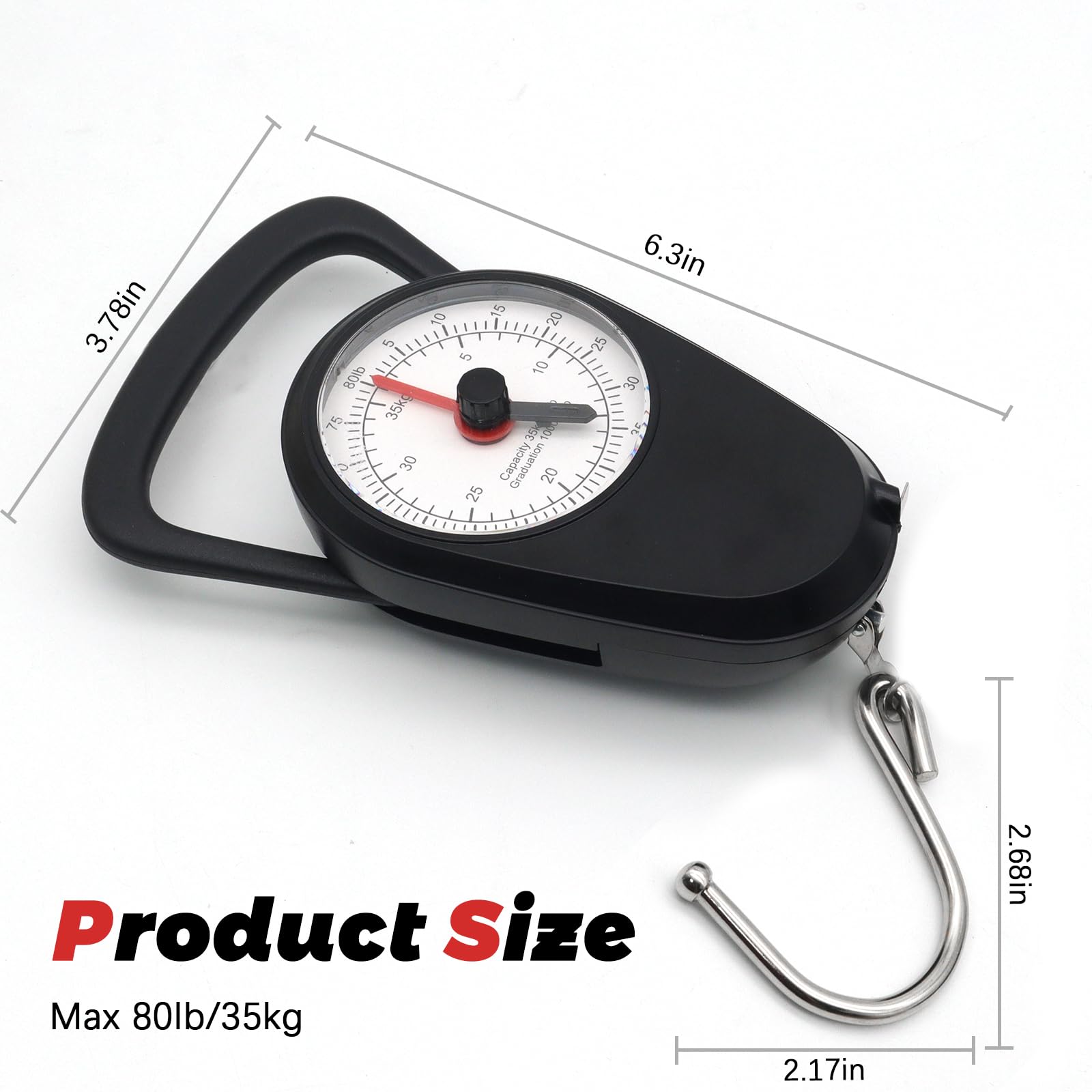 2PC Portable Luggage Weight Scale with Hook & Drawstring Bags, Fishing Hanging Scale Mechanical Kitchen, Multi - Purpose Travel Suitcase Scale with Tape Measure (80 Lbs)