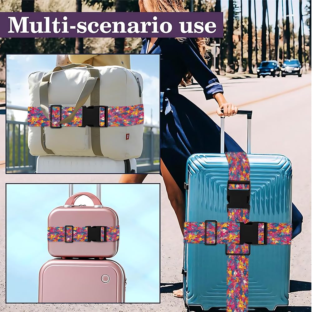 2PC,Colorful Crowd Luggage Strap 1.97 x 70.84 inch Abstract People Illustration Adjustable Suitcase Belt Vibrant Travel Accessory Durable Nylon Baggage Identifier for Creative Travelers