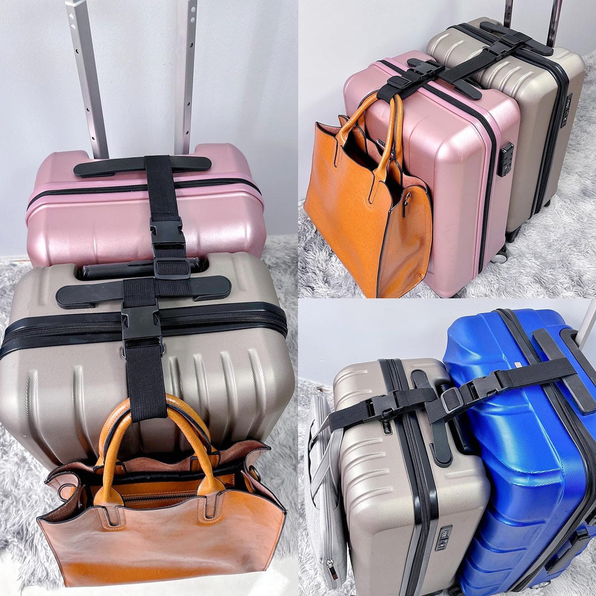 2PCS 22 inch Add a Bag Luggage Straps for Suitcase, Adjustable Suitcase Strap, Travel Accessories Travel Attachment for Connecting Two Suitcases or Smaller Packages Together - Black