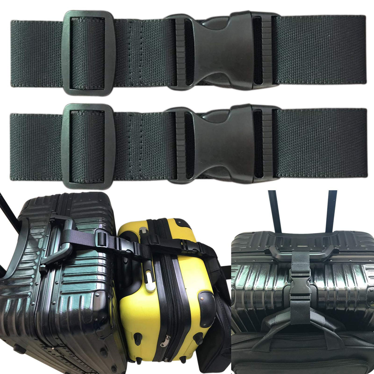 2pcs Travel Luggage Straps for Suitcases, Two Add a Bag Travel Luggage Adjustable Buckle Belt Travel Accessories Connector Attachment - Connect Your 3 luggages
