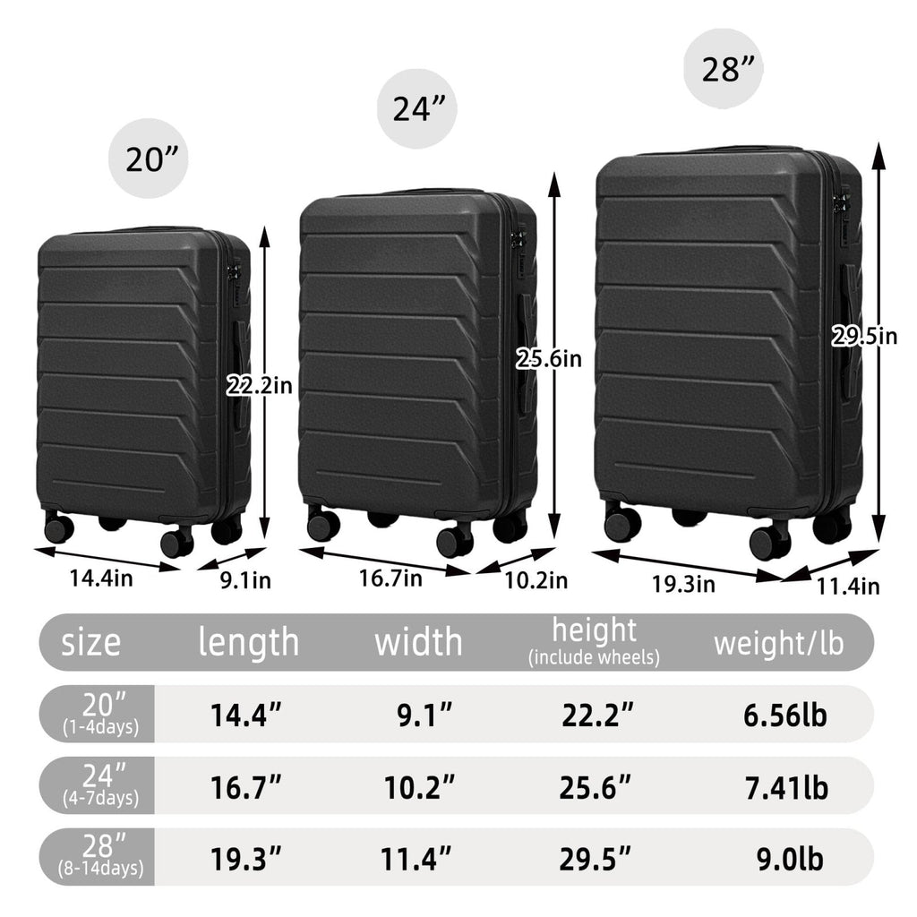 3 - Piece ABS Hardshell Suitcase Set – Lightweight, Tough & Scratch - Resistant