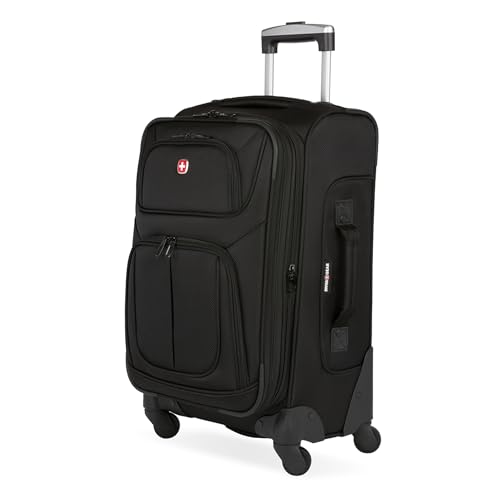 SWISSGEAR Sion Softside Expandable Spinner Luggage Durable Lightweight Travel Suitcase, Black, Checked-Medium