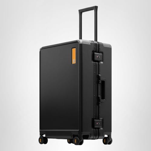 LEVEL8 Zipperless Carry On Suitcase Airline Approved with Aluminum Frame, Hard Shell Luggage with Spinner Wheels, Metal Travel Luggage with Double Tsa Locks, 20 Inch, Black