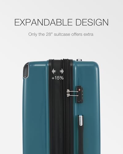 Coolife Luggage Expandable(only 28") Suitcase PC+ABS Spinner 20in 24in 28in Carry on (green new, L(28in))