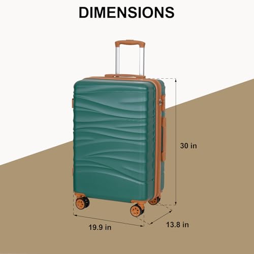 Romswi 30" Hardside Checked Luggage, Large Checked Suitcase with Dual Spinner Wheels, Hardshell Suitcase with TSA Lock,YKK Zipper, Scratch-Resistantr Green