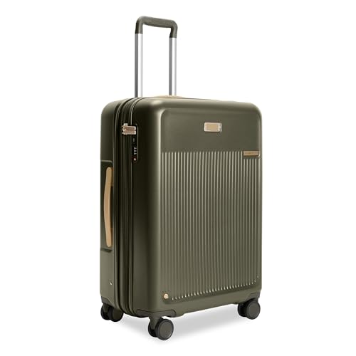 Briggs & Riley 27" Medium Expandable Spinner - Checked Luggage for Travel, Suitcases with Wheels, Hardside Rolling Bag for Men & Women, Self-Repairing Zipper - Sympatico Collection, Olive
