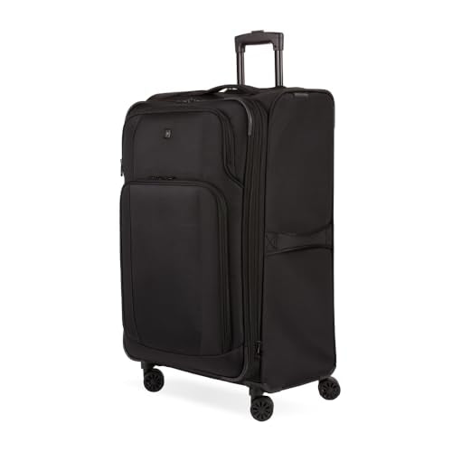 SwissGear Sion II Softside Expandable Luggage with Spinner Wheels, Black, Checked-Large 28-Inch
