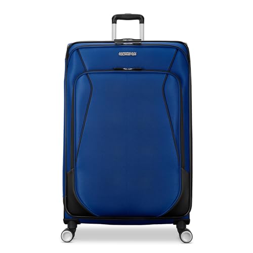 American Tourister 4 KIX 3.0 Checked-Large 28-Inch Spinner, Sapphire Blue