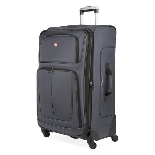 SWISSGEAR Sion Softside Expandable Spinner Luggage Durable Lightweight Travel Suitcase, Dark Grey, Checked-Large